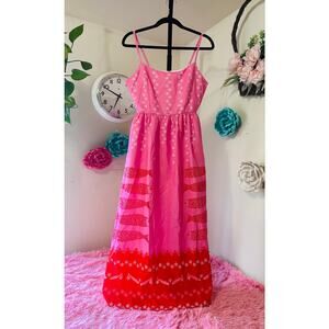 Pink Sardine Print Maxi Dress | S | Bust 16” | Summer Statement